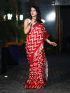 Bhagalpur Handloom Pure Linen Cotton Zig-Zag Pattern Saree-Red