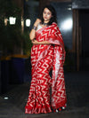 Bhagalpur Handloom Pure Linen Cotton Zig-Zag Pattern Saree-Red