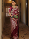Banarasee Semi-Katan Zari Jaal Saree-Violet