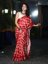 Bhagalpur Handloom Pure Linen Cotton Zig-Zag Pattern Saree-Red