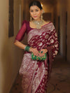 Banarasee Semi-Katan Zari Jaal Saree-Violet
