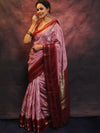 Banarasee Handwoven Semi Silk Saree With Jaal Design-Lilac
