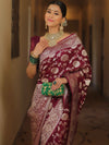 Banarasee Semi-Katan Zari Jaal Saree-Violet