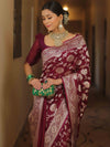 Banarasee Semi-Katan Zari Jaal Saree-Violet