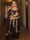 Banarasee Cotton Silk Zari Work Salwar Kameez Fabric With Plain Dupatta-Brown