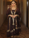 Banarasee Cotton Silk Zari Work Salwar Kameez Fabric With Plain Dupatta-Brown