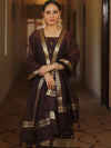 Banarasee Cotton Silk Zari Work Salwar Kameez Fabric With Plain Dupatta-Brown
