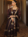 Banarasee Cotton Silk Zari Work Salwar Kameez Fabric With Plain Dupatta-Brown