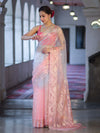 Banarasee Dual Color Organza Mix Saree With Resham & Zari Work-Peachy Pink & Off White