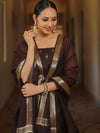 Banarasee Cotton Silk Zari Work Salwar Kameez Fabric With Plain Dupatta-Brown