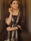Banarasee Cotton Silk Zari Work Salwar Kameez Fabric With Plain Dupatta-Brown