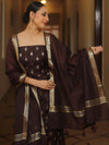 Banarasee Cotton Silk Zari Work Salwar Kameez Fabric With Plain Dupatta-Brown