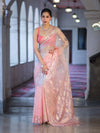 Banarasee Dual Color Organza Mix Saree With Resham & Zari Work-Peachy Pink & Off White