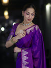 Banarasee Handloom Dual Tone Semi Silk Saree With Zari Border-Violet