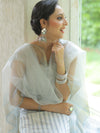Banarasee Chanderi Cotton Zari Work Salwar Kameez With Dupatta-White & Grey