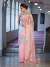 Banarasee Dual Color Organza Mix Saree With Resham & Zari Work-Peachy Pink & Off White