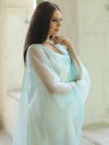 Banarasee Chanderi Cotton Zari Work Salwar Kameez With Dupatta-White & Blue