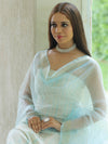 Banarasee Chanderi Cotton Zari Work Salwar Kameez With Dupatta-White & Blue