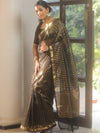 Banarasee Handwoven Striped Tissue Saree With Lace-Black