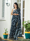 Banarasee Handloom Cotton Silk Hand Dyed Shibori Pattern Saree-Slate Blue