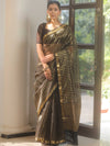 Banarasee Handwoven Striped Tissue Saree With Lace-Black