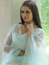 Banarasee Chanderi Cotton Zari Work Salwar Kameez With Dupatta-White & Blue