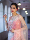 Banarasee Dual Color Organza Mix Saree With Resham & Zari Work-Peachy Pink & Off White