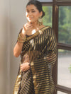 Banarasee Handwoven Striped Tissue Saree With Lace-Black