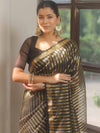 Banarasee Handwoven Striped Tissue Saree With Lace-Black