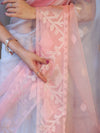 Banarasee Dual Color Organza Mix Saree With Resham & Zari Work-Peachy Pink & Off White