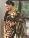Banarasee Handwoven Striped Tissue Saree With Lace-Black