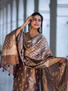Banarasee Tissue Zari Work Salwar Kameez Fabric With Dupatta Set-Brown