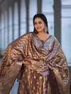 Banarasee Tissue Zari Work Salwar Kameez Fabric With Dupatta Set-Brown