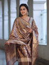 Banarasee Tissue Zari Work Salwar Kameez Fabric With Dupatta Set-Brown