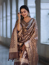 Banarasee Tissue Zari Work Salwar Kameez Fabric With Dupatta Set-Brown