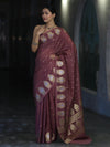 Banarasee Handloom Semi Silk Saree With Sona Rupa Zari Buti Design & Border-Mauve