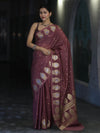 Banarasee Handloom Semi Silk Saree With Sona Rupa Zari Buti Design & Border-Mauve