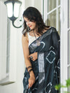 Banarasee Handloom Cotton Silk Hand Dyed Shibori Pattern Saree-Slate Blue