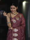 Banarasee Handloom Semi Silk Saree With Sona Rupa Zari Buti Design & Border-Mauve