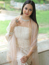 Banarasee Chanderi Cotton Zari Work Salwar Kameez With Dupatta-White & Brown