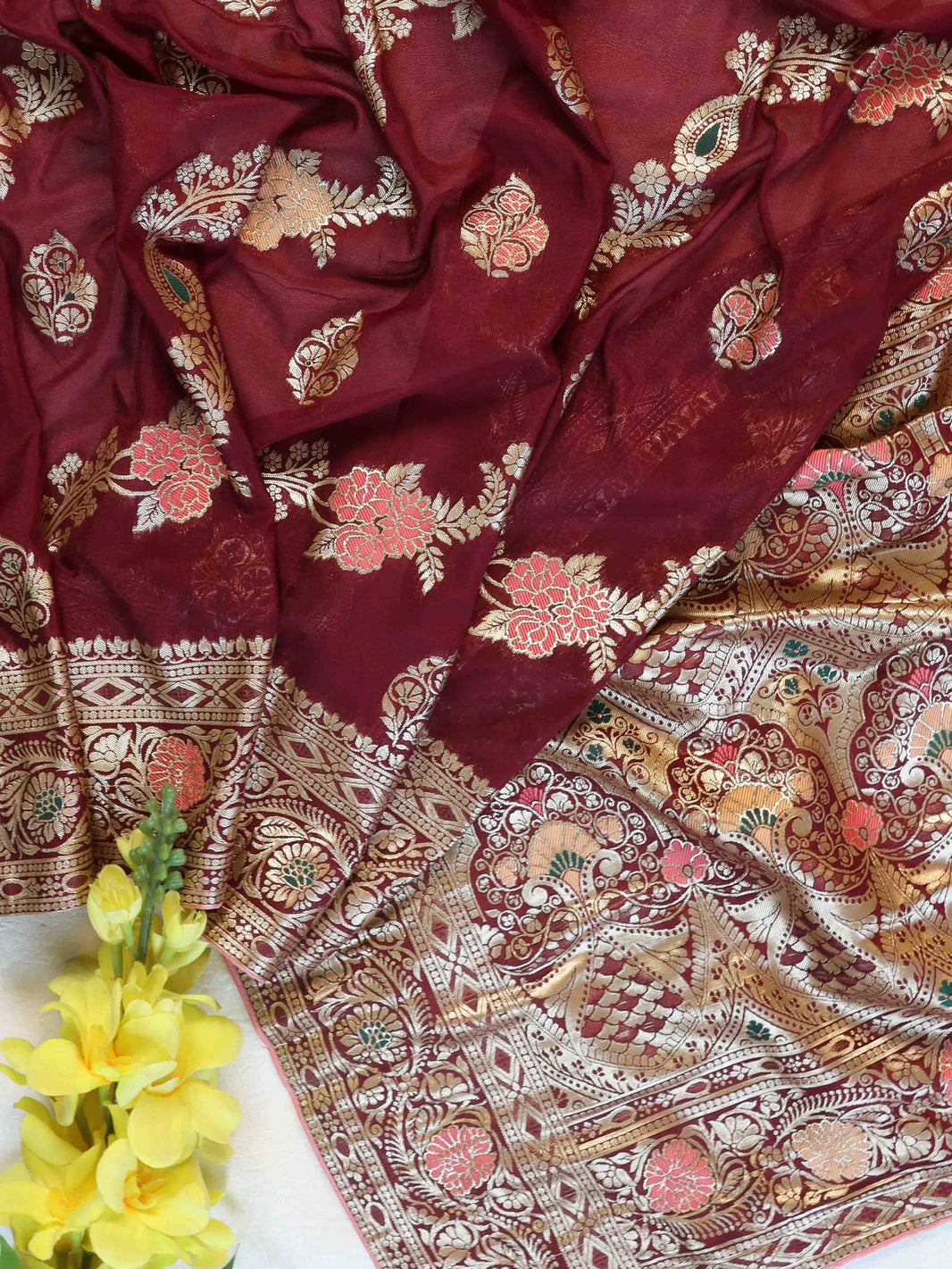 Maroon Viscose Saree main image 1