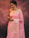 Banarasee Cotton Silk Mix Saree With Stripes Design-Pink