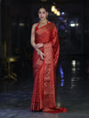 Banarasee Handwoven Georgette Saree With Zari Buta Design & Floral Border-Red