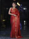 Banarasee Handwoven Georgette Saree With Zari Buta Design & Floral Border-Red