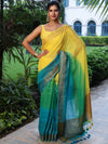 Banarasee Handloom Pure Linen Shine Saree-Multicolor