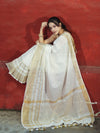 Banarasee Handloom Pure Linen Saree With Gold Zari Border-White