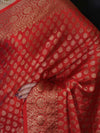 Banarasee Handwoven Georgette Saree With Zari Buta Design & Floral Border-Red