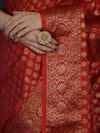 Banarasee Handwoven Georgette Saree With Zari Buta Design & Floral Border-Red