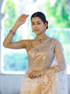 Banarasee Dual Color Organza Mix Saree With Zari Work-Gold & Silver