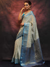 Banarasee Cotton Silk Mix Banswada Sari With Zari Buta & Contrast Border-Blue